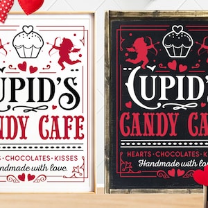 Cupid&#39;s Candy Cafe Co SVG, Farmhouse Valentine svg, Cupid&#39;s Cafe SVG, Cupid&#39;s Round label svg, Chocolates hearts kisses svg