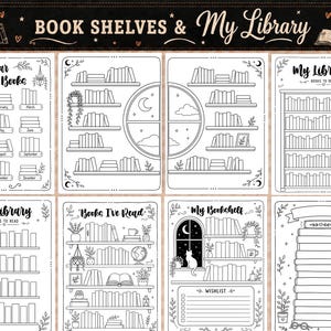 Pu&ograve; includere: Un set di otto pagine stampabili per il monitoraggio dei libri in bianco e nero con illustrazioni al tratto di librerie, registri di lettura e temi bibliotecari. Le pagine includono testi come A Year of Books, My Library, Books I've Read e My Bookshelf.