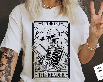 The reader tarot card SVG, Skeleton reading svg, The reader svg,  Book lover svg, Reading svg, Booktrovert svg,Reader Svg, funny book svg