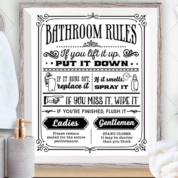 Poster Regole Del Bagno In Stile Farmhouse Dazzlewall – 30x40 Cm Senza Cornice, Con Disegni Rustici E Colori Vivaci