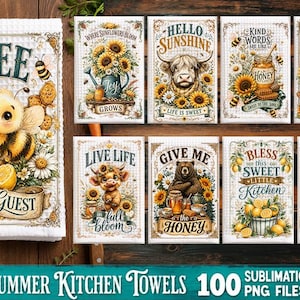 Summer Kitchen Towel Sublimation PNG Bundle – 100 Designs, Sunflower Kitchen towel Sublimation Bundle, Funny kitchen image 2