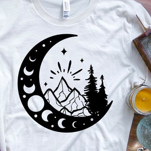 Moon and mountains SVG,  Crescent moon svg, Magic illustration svg, Witchcraft svg, Boho illustration svg,  Witchy vibes svg
