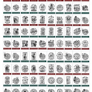 May include: A collection of 100 antisocial-themed designs, each in a circular or rectangular frame. The designs feature illustrations of skulls, cats, and other graphics, along with humorous text. The color scheme is primarily black and white with green accents.
