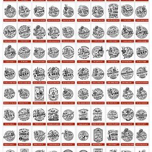 May include: A set of 100 black and white circular designs featuring humorous and sarcastic quotes. The designs are perfect for creating t-shirts, mugs, tote bags, and other merchandise.