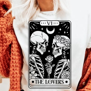 La carta del tarot de los amantes SVG, Los amantes svg, Los amantes SVG, Skeleton Love Tarot Card SVG, Los esqueletos aman San Valentín svg