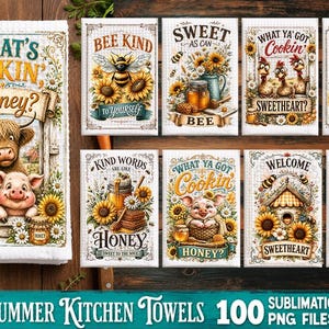 Summer Kitchen Towel Sublimation PNG Bundle – 100 Designs, Sunflower Kitchen towel Sublimation Bundle, Funny kitchen image 11