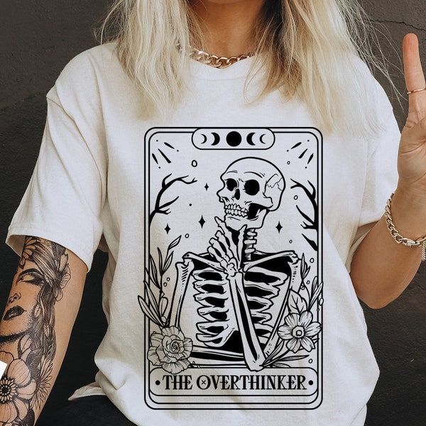 The overthinker tarot SVG, Overthinker svg, Skeleton svg, Skull tarot svg, Tarot card svg, skull tarot card svg, Thinking skull tarot svg