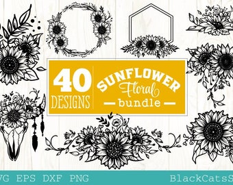 Sunflower frames SVG bundle 40 designs