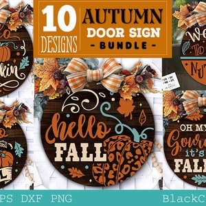 Autumn door hanger bundle svg Leopard pumpkin svg,  Fall Door Hanger SVG, Autumn door hanger svg Laser Cut Files  Front Door Sign Glowforge
