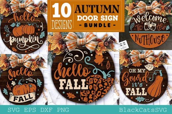 Autumn door hanger bundle svg Leopard pumpkin svg,  Fall Door Hanger SVG, Autumn door hanger svg Laser Cut Files  Front Door Sign Glowforge