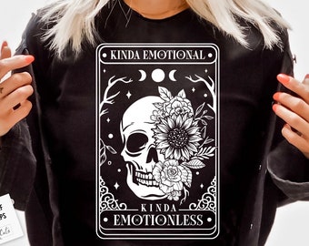 Kinda Emotional Kinda Emotionless SVG, Tarot flower skull svg, Flower Skull Svg, Dead Inside SVG, Motivational Svg, Skeleton Design