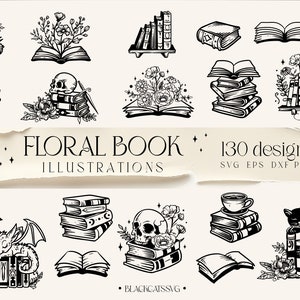 Blumenbücher 130 designs SVG, Blumenbücher svg, Bücher bündeln svg, Stapel Bücher bündeln svg, Buchdrache svg