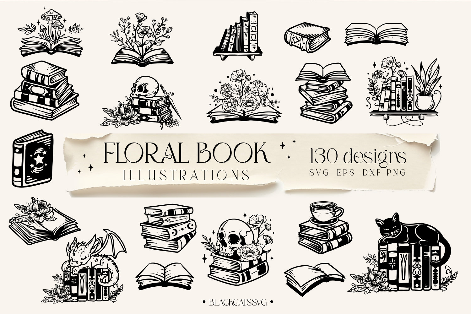Floral Books 130 designs SVG, Floral books svg, Books bundle svg, Pile of books bundle svg, Book dragon svg