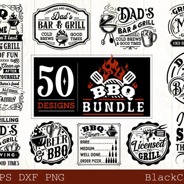 Grill SVG Bundle 50 Designs, BBQ svg Bundle, bbq svg, Grillen svg Bundle, lustige Schürze svg, Dads Bar und Grill svg