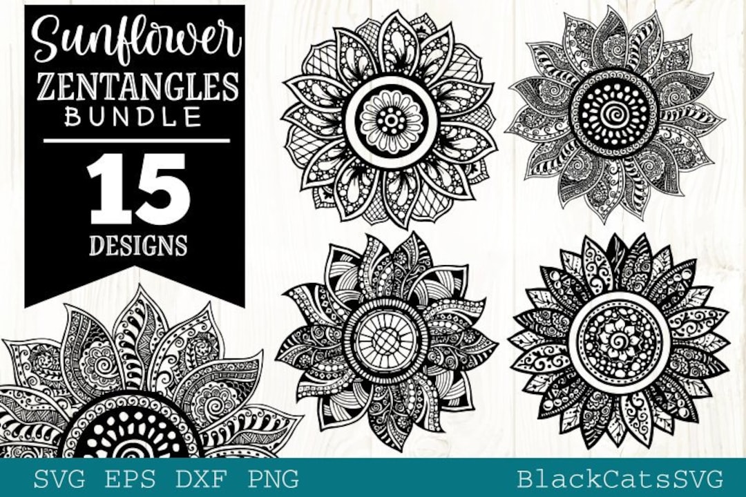 Buy Sunflower Zentangle Bundle SVG Online in India - Etsy