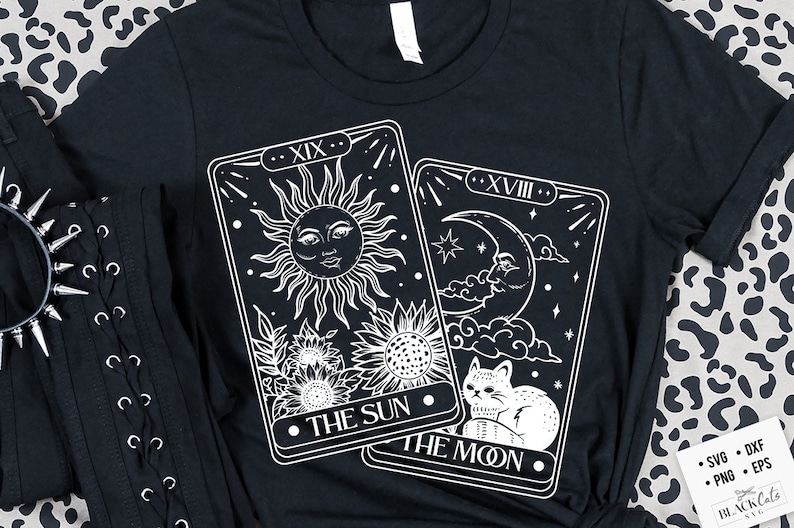Tarot cards sun and moon SVG, Tarot svg, Tarot cards svg,Magic illustration svg, Witchcraft svg, Boho svg, Boho illustration svg, image 2