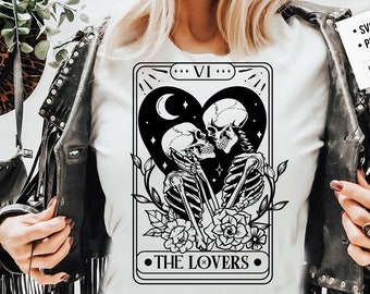 La carta del tarot de los amantes SVG, Los amantes svg, Los amantes SVG, Skeleton Love Tarot Card SVG, Skeleton love Valentine svg