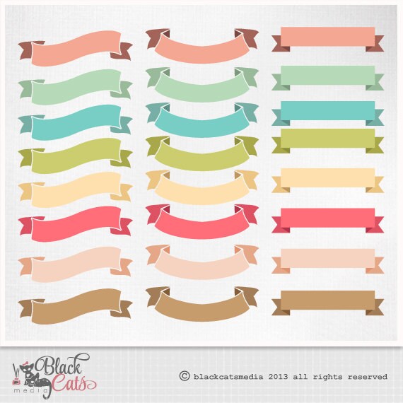 Digital Scrapbooking Ribbons Clipart 24 Ribbons soft Etsy