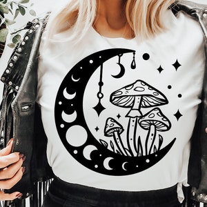 Lua e cogumelos svg, Boho Moon SVG, Lua Crescente svg, Ilustração mágica svg, Bruxaria svg, Boho svg, Ilustração mágica svg