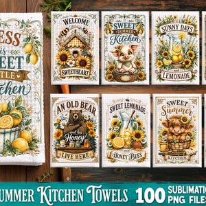 Summer Kitchen Towel Sublimation PNG Bundle – 100 Designs, Sunflower Kitchen towel Sublimation Bundle, Funny kitchen image 9