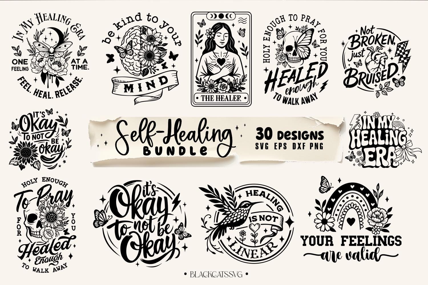Healing Bundle 30 designs SVG,  Self Healing svg, Mental Health svg, Self love svg, Healing bundle svg, Positive affirmations svg