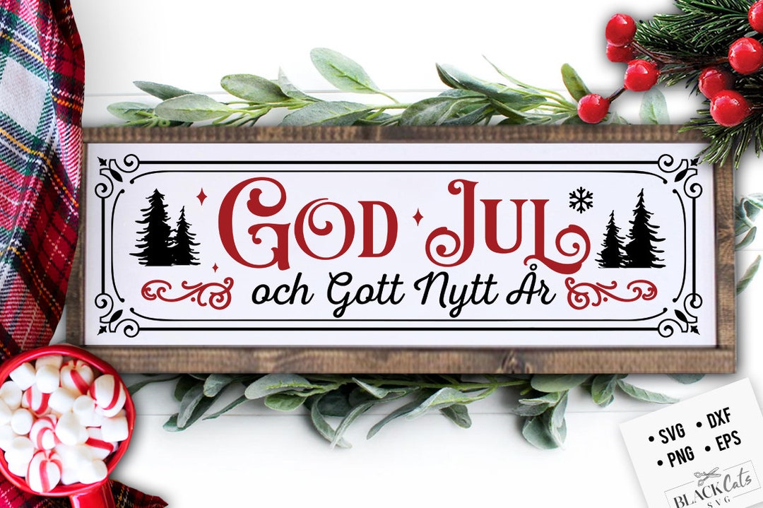 God Jul Long Sign Svg, Scandinavian Christmas Svg, God Jul