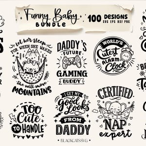 Paquete de 100 diseños divertidos para bebés en formato SVG, frases divertidas para bodys, SVG divertido para bebés, SVG para recién nacidos, paquete de frases para bebés, frases tiernas para bebés imagen 3