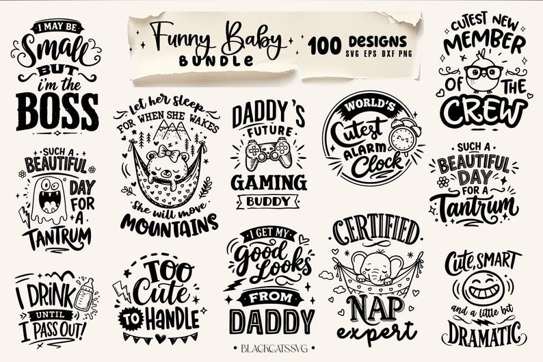 Paquete de 100 diseños divertidos para bebés en formato SVG, frases divertidas para bodys, SVG divertido para bebés, SVG para recién nacidos, paquete de frases para bebés, frases tiernas para bebés imagen 3