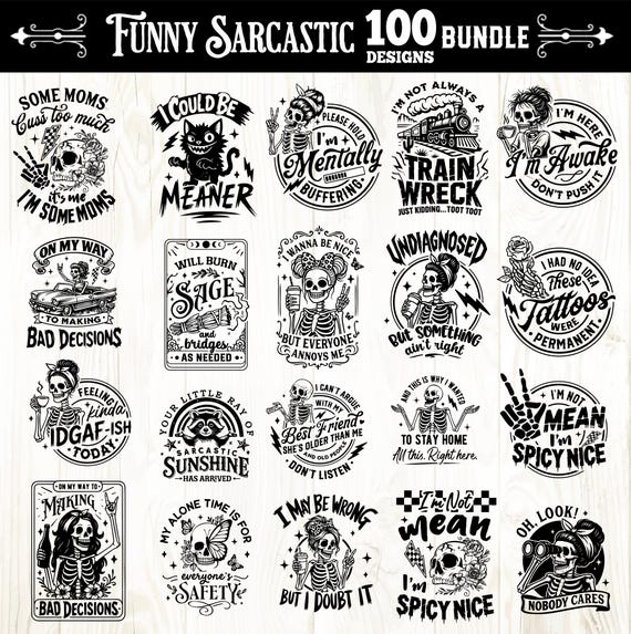Funny sarcastic skulls bundle 100 designs SVG, Adult humor svg, Sarcastic bundle svg, Funny skeleton bundle svg, skeleton svg, Sassy svg