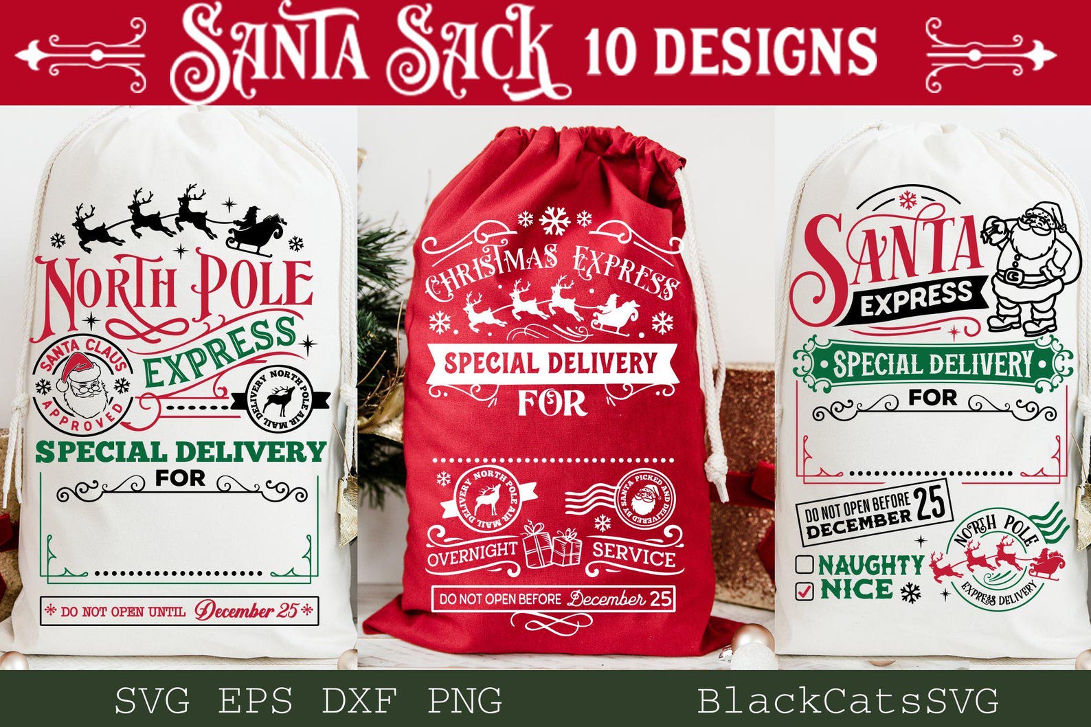 Santa Sacks 10 Designs SVG Bundle North Pole Express Svgs - Etsy