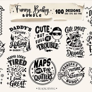 Paquete de 100 diseños divertidos para bebés en formato SVG, frases divertidas para bodys, SVG divertido para bebés, SVG para recién nacidos, paquete de frases para bebés, frases tiernas para bebés imagen 4