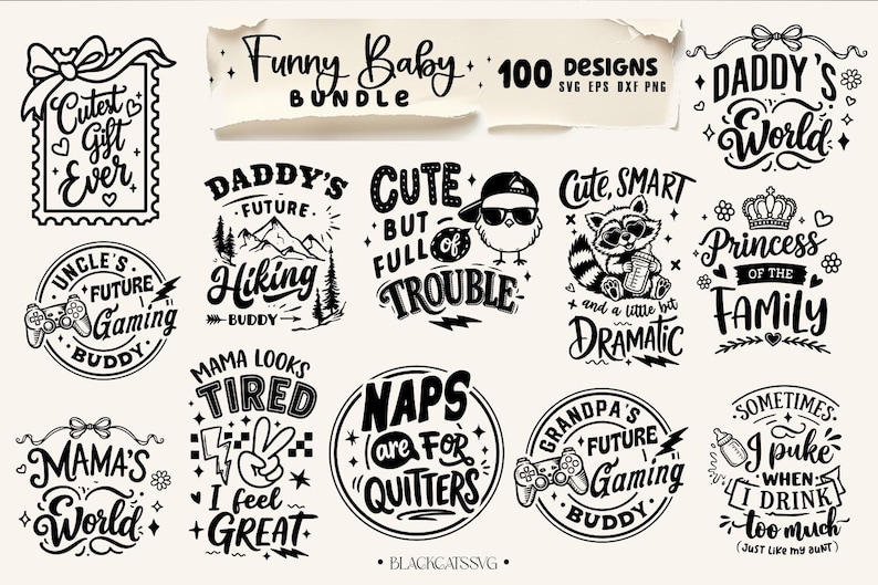 Paquete de 100 diseños divertidos para bebés en formato SVG, frases divertidas para bodys, SVG divertido para bebés, SVG para recién nacidos, paquete de frases para bebés, frases tiernas para bebés imagen 4
