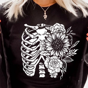 Floral ribcage SVG, Ribcage svg, Skeleton SVG, RibCage skeleton SVG, Not broken svg, Gothic Tshirt svg, Floral ribcage Png image 1