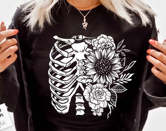 Floral ribcage SVG, Ribcage svg, Skeleton SVG, RibCage skeleton SVG, Not broken svg, Gothic Tshirt svg, Floral ribcage Png