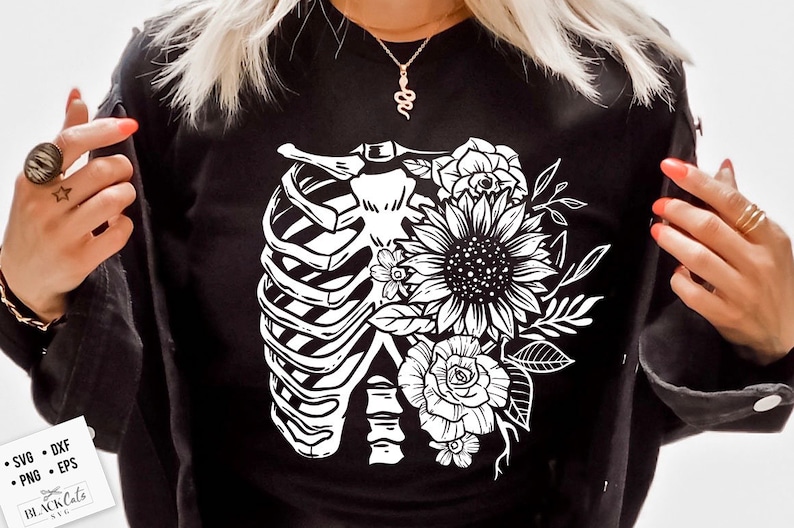 Floral ribcage SVG, Ribcage svg, Skeleton SVG, RibCage skeleton SVG, Not broken svg, Gothic Tshirt svg, Floral ribcage Png image 1