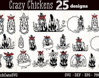 Crazy chickens svg, Craz chickens bundle svg, Funny Chicken designs svg, Chicken illustrations svg, Chicken cliparts svg