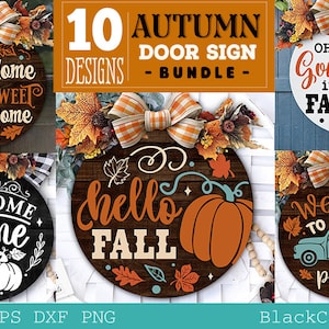 Autumn door hanger bundle svg Leopard pumpkin svg, Fall Door Hanger SVG, Autumn door hanger svg Laser Cut Files Front Door Sign Glowforge image 3