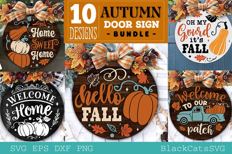 Autumn door hanger bundle svg Leopard pumpkin svg, Fall Door Hanger SVG, Autumn door hanger svg Laser Cut Files Front Door Sign Glowforge image 3