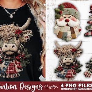 Preppy Rustic Christmas Patchwork Sublimation 4 Designs, PNG Christmas faux patchwork  PNG sublimation