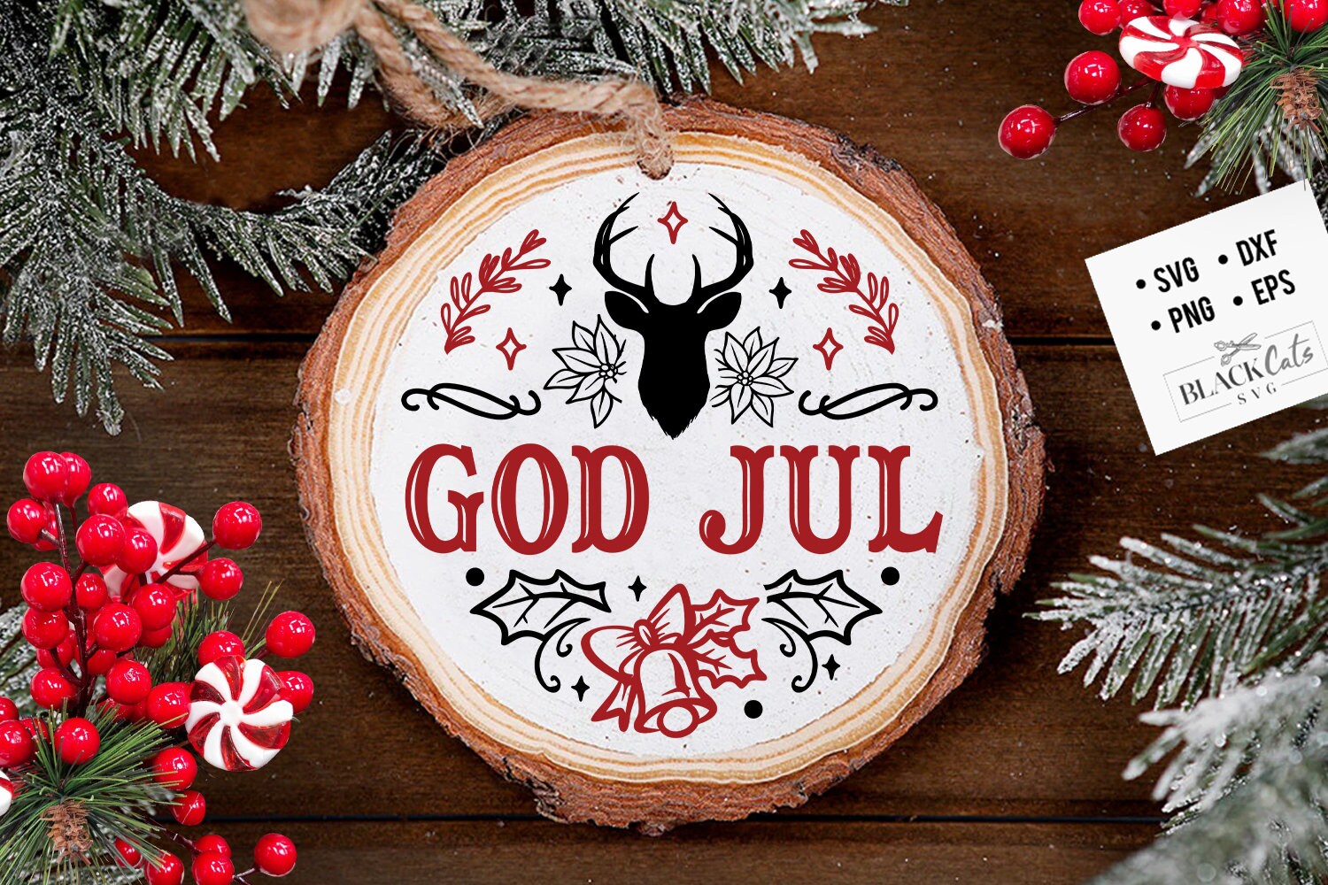 God Jul Svg, Scandinavian Christmas Svg, God Jul Round