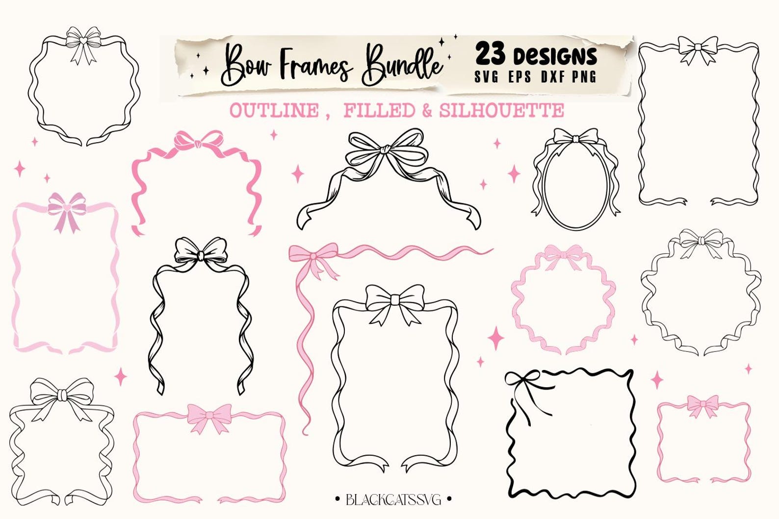 Bow Frames Bundle Svg, Coquette Bows SVG, Bow Svg Bundle, Wavy Borders ...