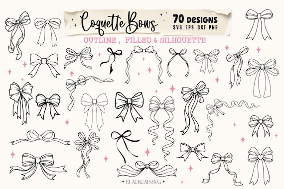 Ribbon Bow SVG Bundle, Coquette Bows Bundle Svg,Ribbon coquette Bow svg, Bow Svg Png, Hair Bow Svg, Bow outline svg,  Coquette Bows SVG