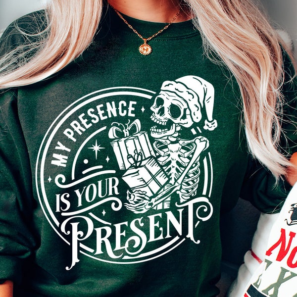 My presence is your present svg, Skeleton Christmas Svg, Skull Santa Claus, Christmas Svg, Funny Christmas svg