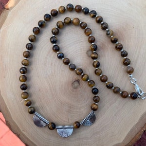 Tiger eye beaded necklace, tiger eye necklace, mens tiger eye necklace, tribal necklace, natural stone necklace, handmade tiger eye jewelry