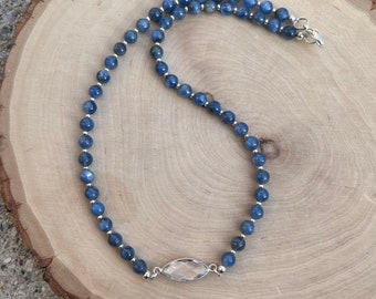 Blue kyanite beaded necklace, blue kyanite necklace, gemstone bead necklace, kyanite jewelry, gifts for her, artisan jewelry, handmade, blue