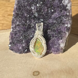 Raw Ethiopian opal wire wrap pendant, wire wrapped opal, opal wire wrap, opal pendant, raw opal necklace, gifts for her, natural opal