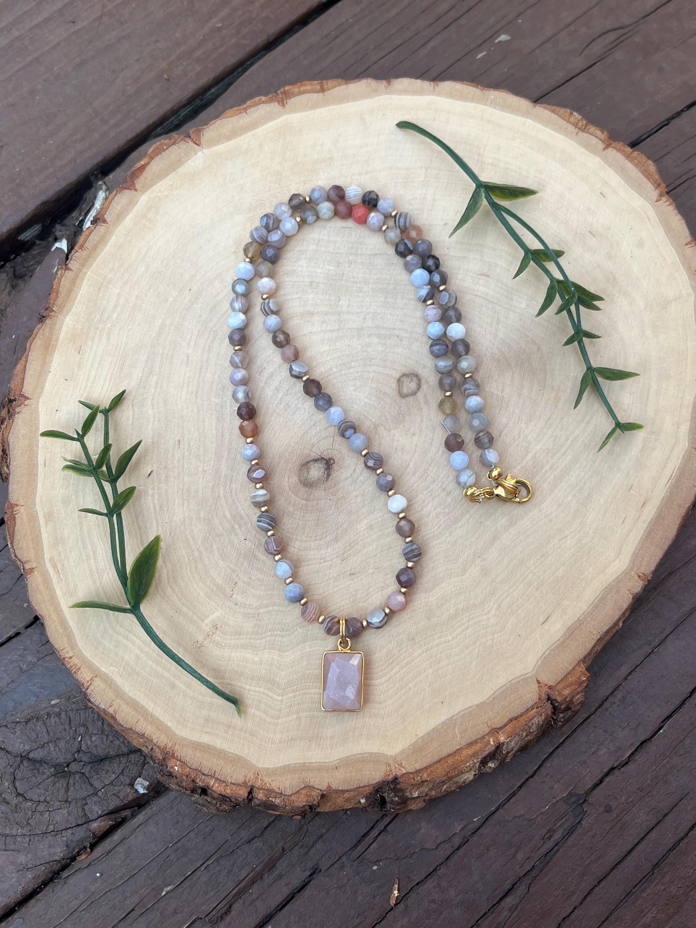 ボツワナ瑪瑙ビーズネックレス、ボツワナ瑪瑙ネックレス、ボツワナ瑪瑙