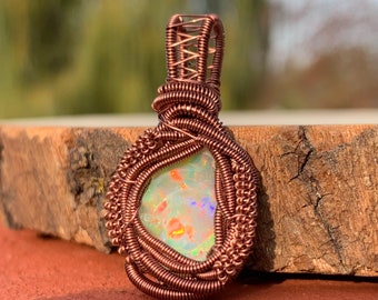 Ethiopian welo opal wire wrap pendant, Ethiopian opal wire wrap, raw Ethiopian opal pendant, Ethiopian opal necklace, wire wrapped opal