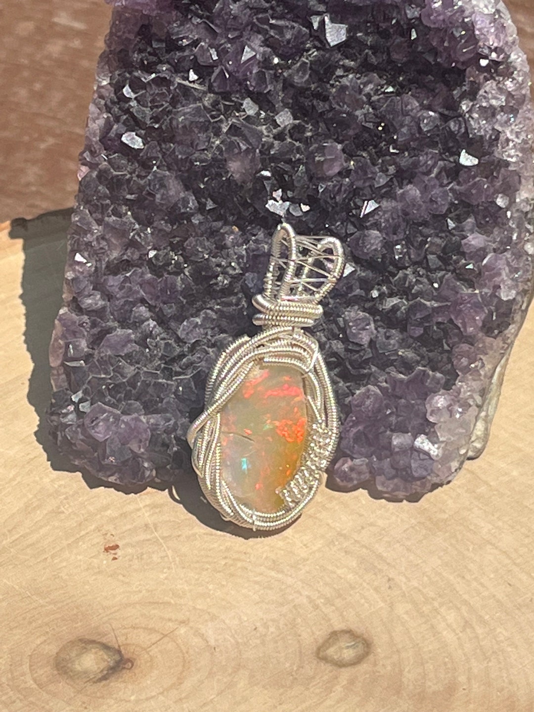 Ethiopian Welo Opal Wire Wrap Pendant, Ethiopian Opal Wire Wrap, Raw