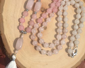 Rosenquarz Perlen Quaste Halskette, Ombre Quaste Halskette, lange Rosenquarz Halskette, Rosenquarz Quaste Halskette, Rosenquarz Schmuck